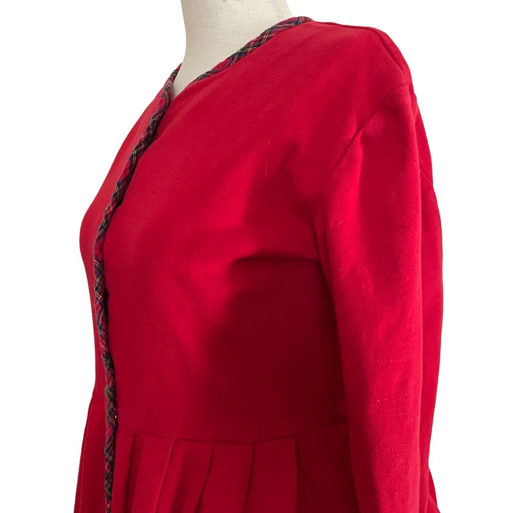 🚫Sold🚫 80s Does 40s Talbots Dress M – Red, Plaid Trim, Gold Buttons, Preppy - Picture 4 of 10